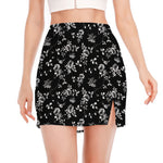 Black And White Flower Print Side Slit Mini Skirt