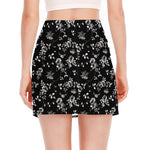 Black And White Flower Print Side Slit Mini Skirt