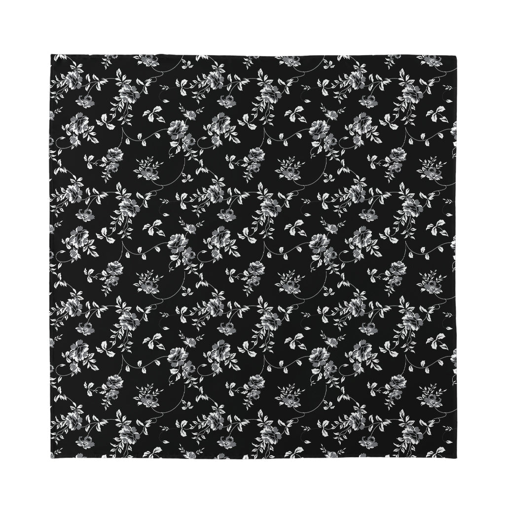Black And White Flower Print Silk Bandana