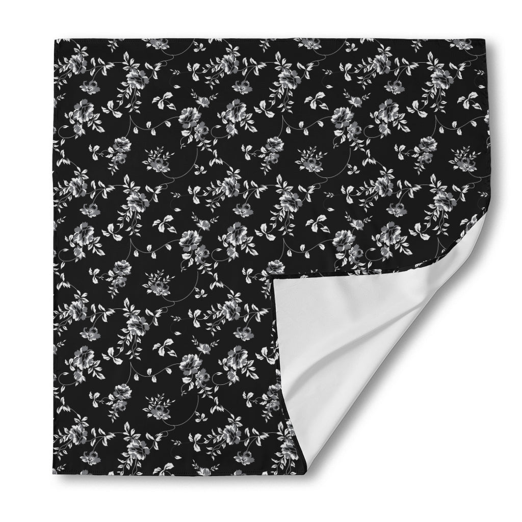 Black And White Flower Print Silk Bandana