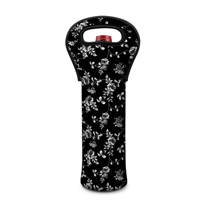 Black And White Flower Print Single Neoprene Wine Tote