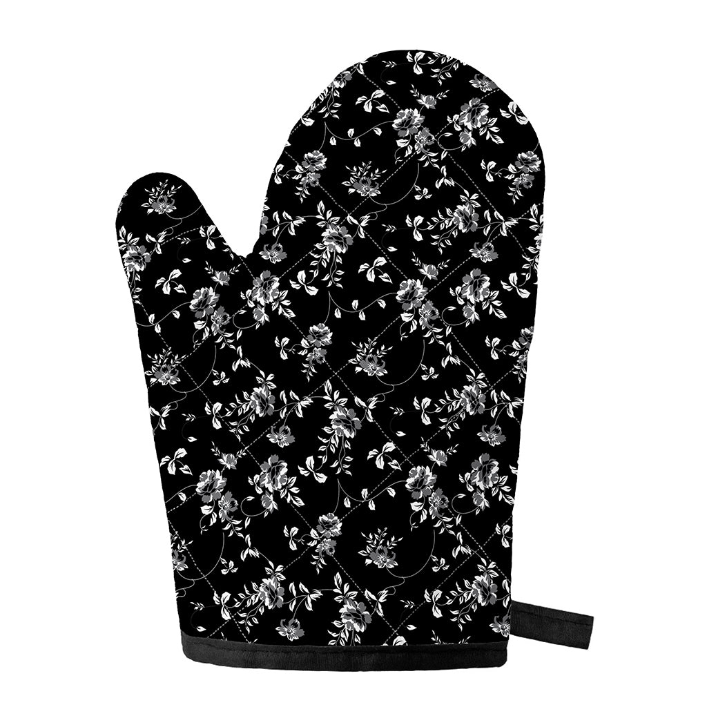 Black And White Flower Print Single Oven Mitt