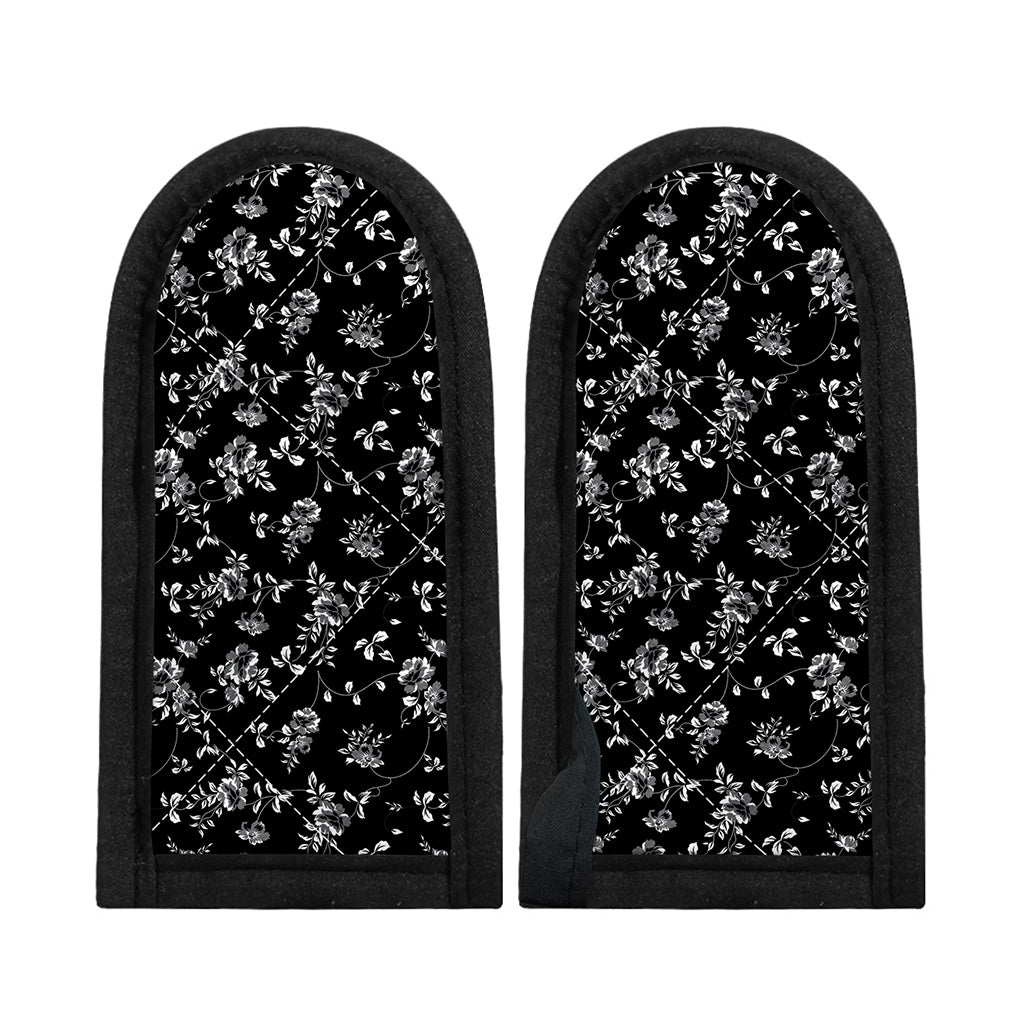 Black And White Flower Print Skillet Handle Cover