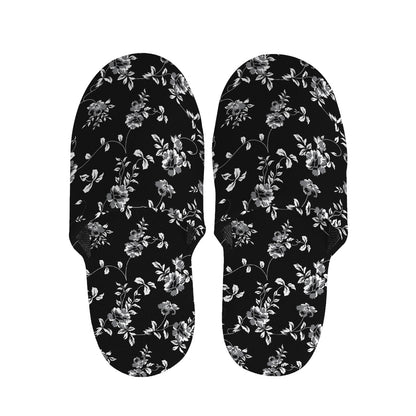 Black And White Flower Print Slippers