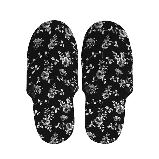 Black And White Flower Print Slippers