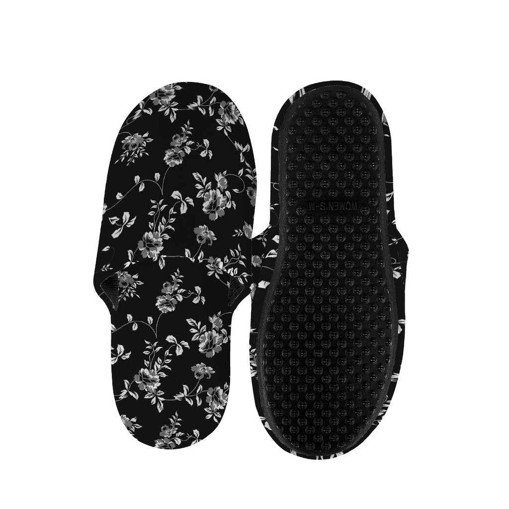 Black And White Flower Print Slippers