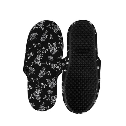 Black And White Flower Print Slippers