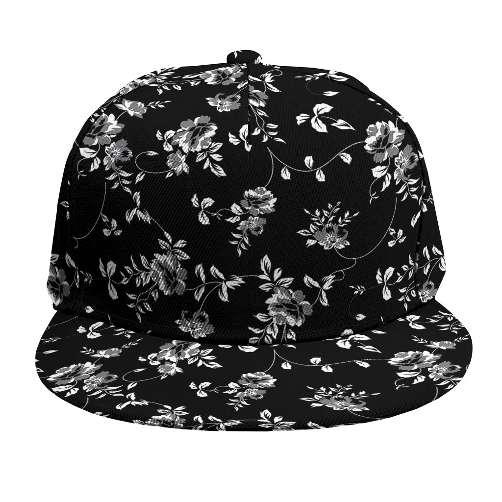 Black And White Flower Print Snapback Cap