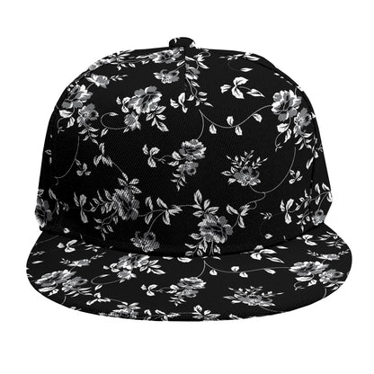 Black And White Flower Print Snapback Cap