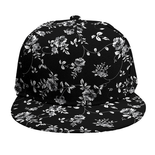 Black And White Flower Print Snapback Cap