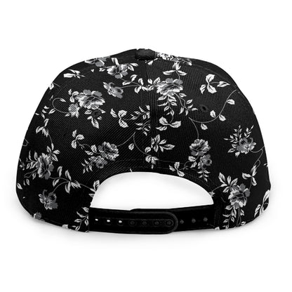 Black And White Flower Print Snapback Cap