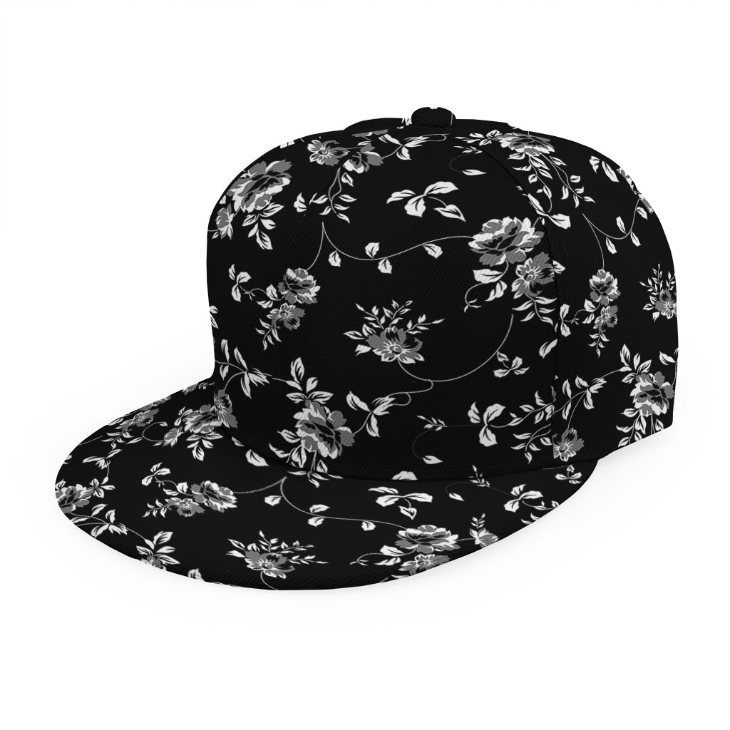 Black And White Flower Print Snapback Cap
