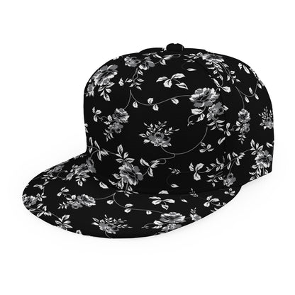 Black And White Flower Print Snapback Cap