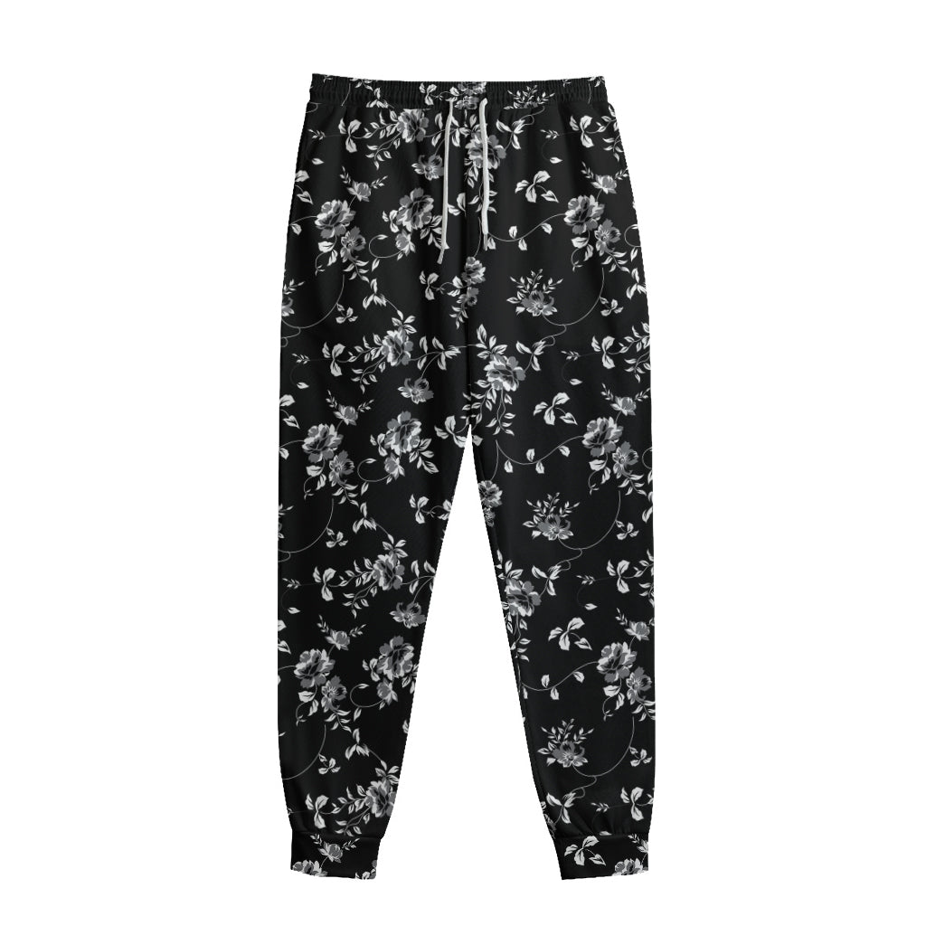 Black And White Flower Print Sweatpants
