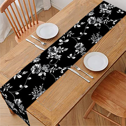 Black And White Flower Print Table Runner