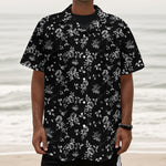 Black And White Flower Print Textured Short Sleeve Shirt