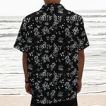 Black And White Flower Print Textured Short Sleeve Shirt