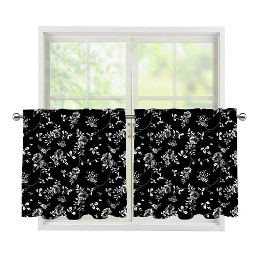 Black And White Flower Print Tier Curtains