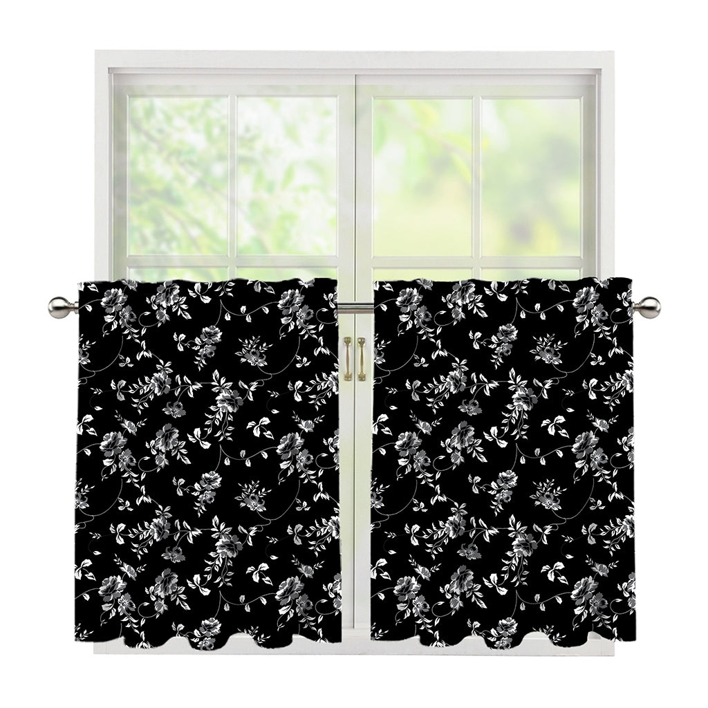 Black And White Flower Print Tier Curtains