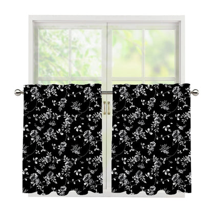 Black And White Flower Print Tier Curtains