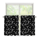 Black And White Flower Print Tier Curtains