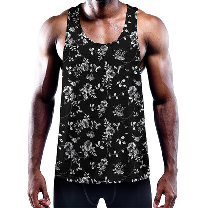 Black And White Flower Print Training Tank Top