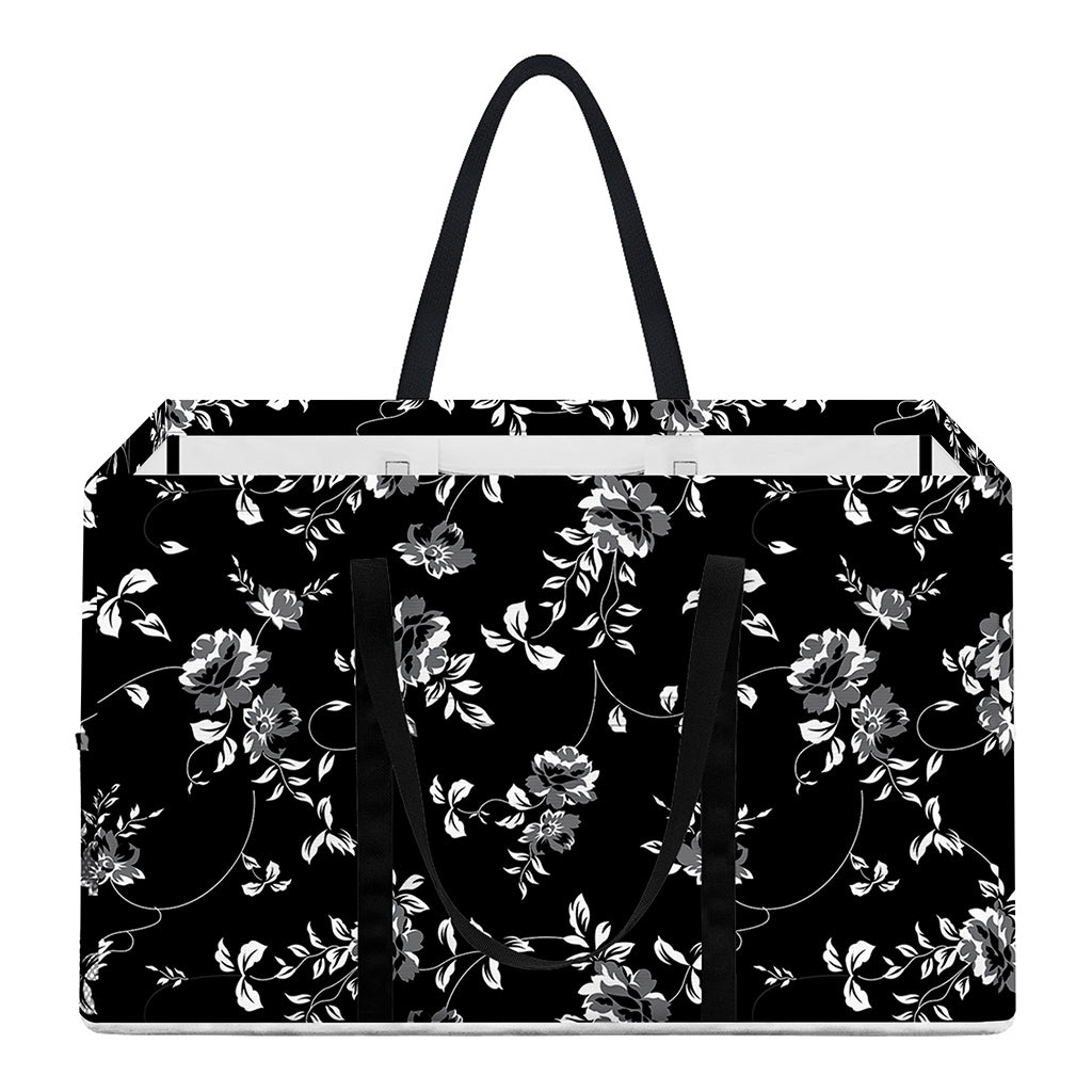 Black And White Flower Print Utility Tote Bag