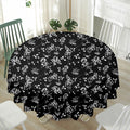 Black And White Flower Print Waterproof Round Tablecloth