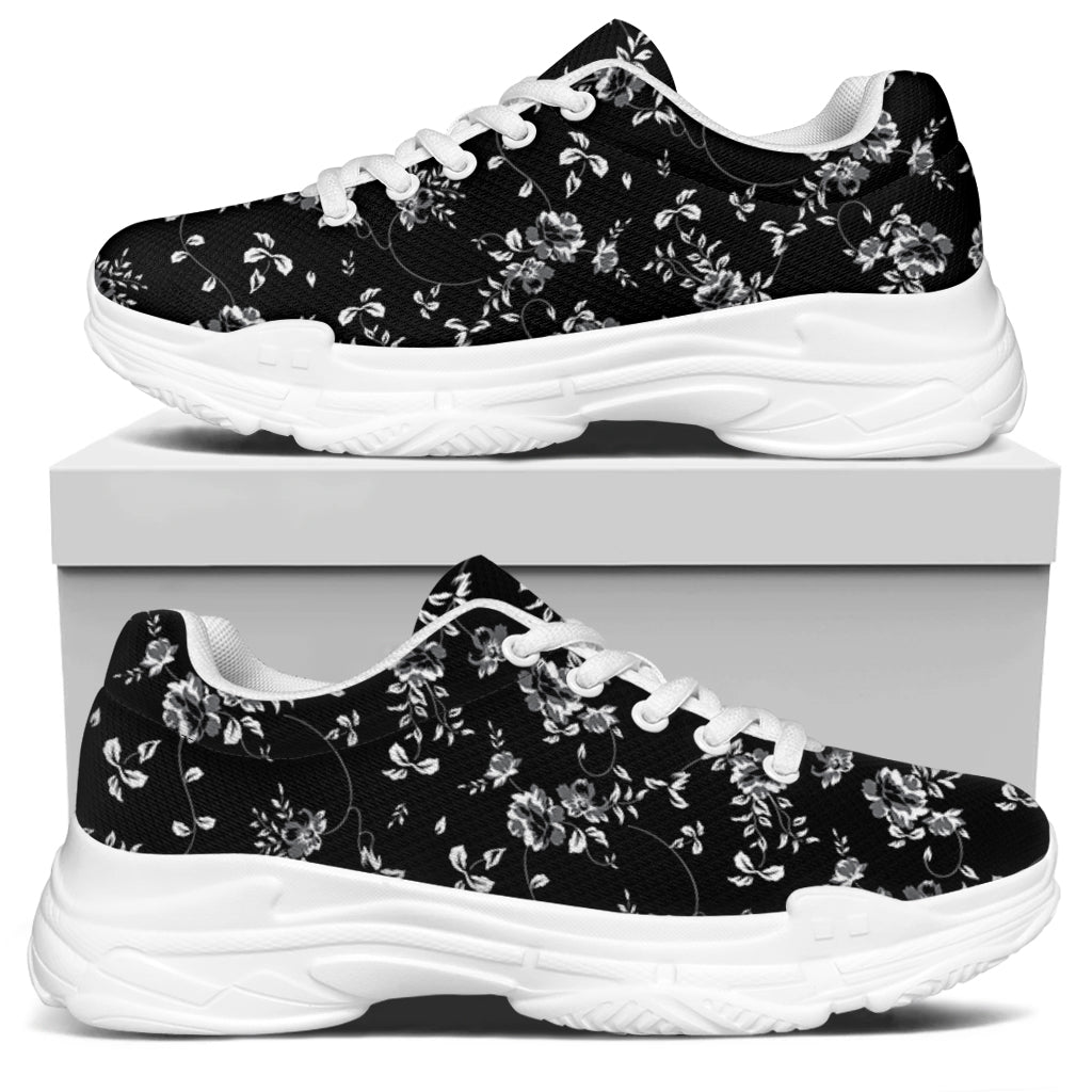 Black And White Flower Print White Chunky Shoes