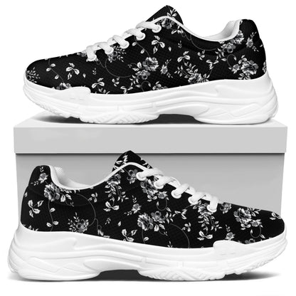Black And White Flower Print White Chunky Shoes