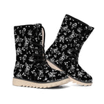 Black And White Flower Print Winter Boots