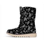 Black And White Flower Print Winter Boots