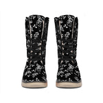 Black And White Flower Print Winter Boots