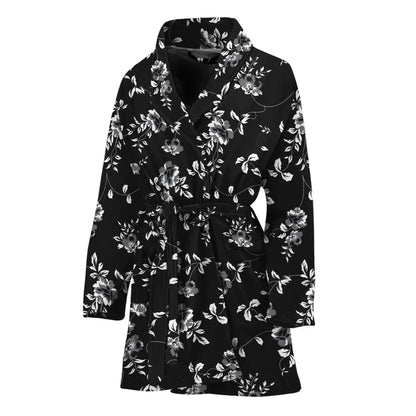 Black And White Flower Print Women's Bathrobe