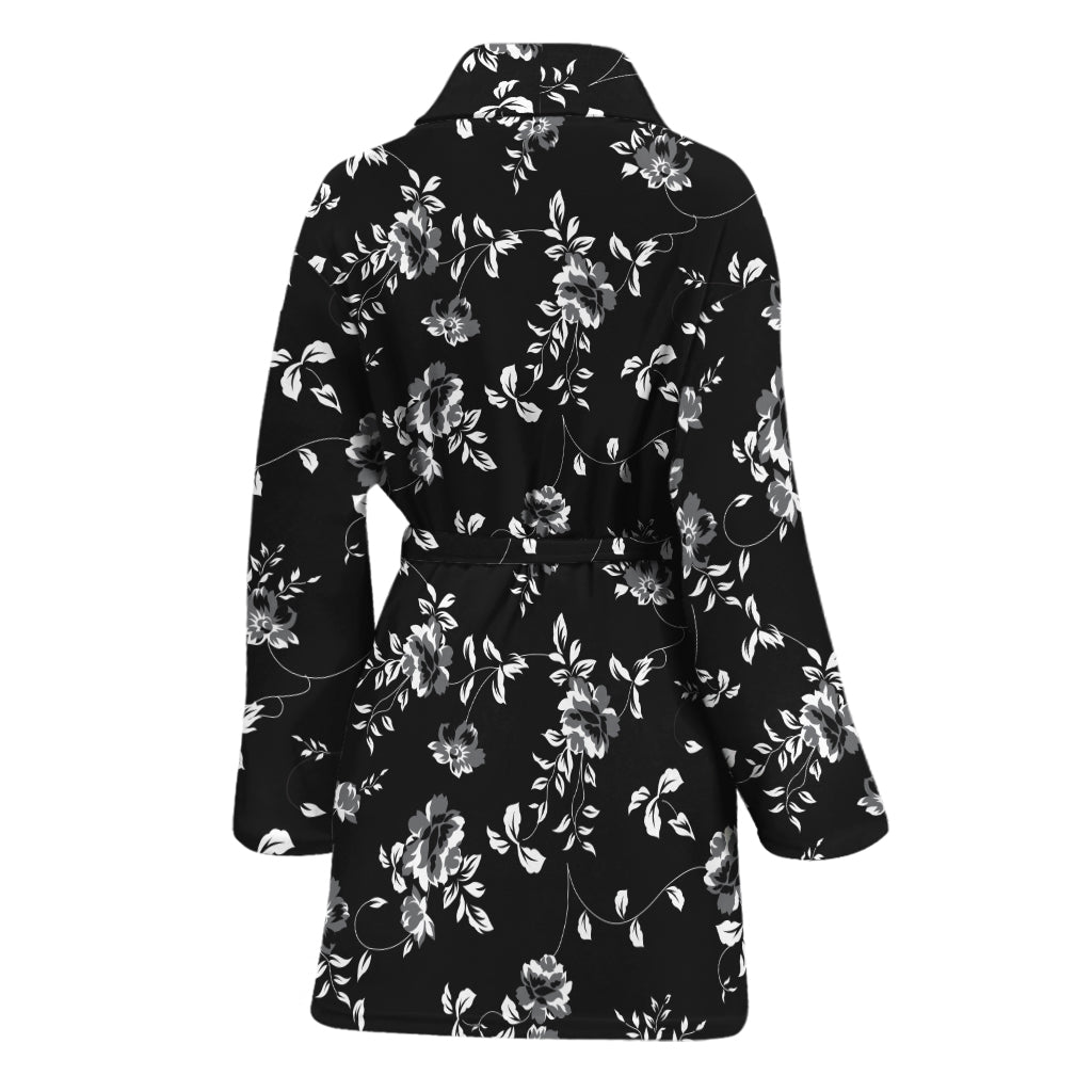 Black And White Flower Print Women's Bathrobe