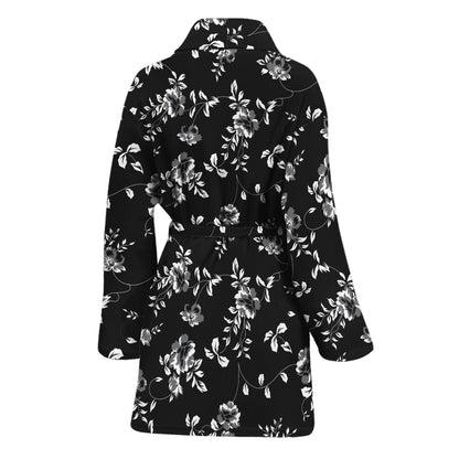 Black And White Flower Print Women's Bathrobe