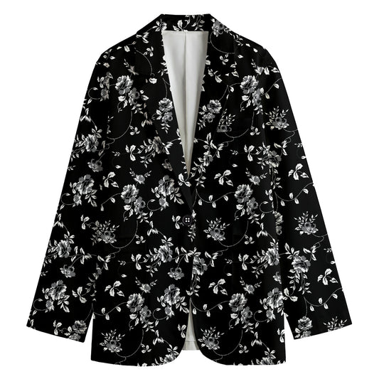 Black And White Flower Print Women's Blazer