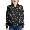 Black And White Flower Print Women's Bomber Jacket