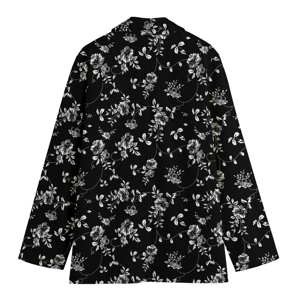 Black And White Flower Print Women's Cotton Blazer