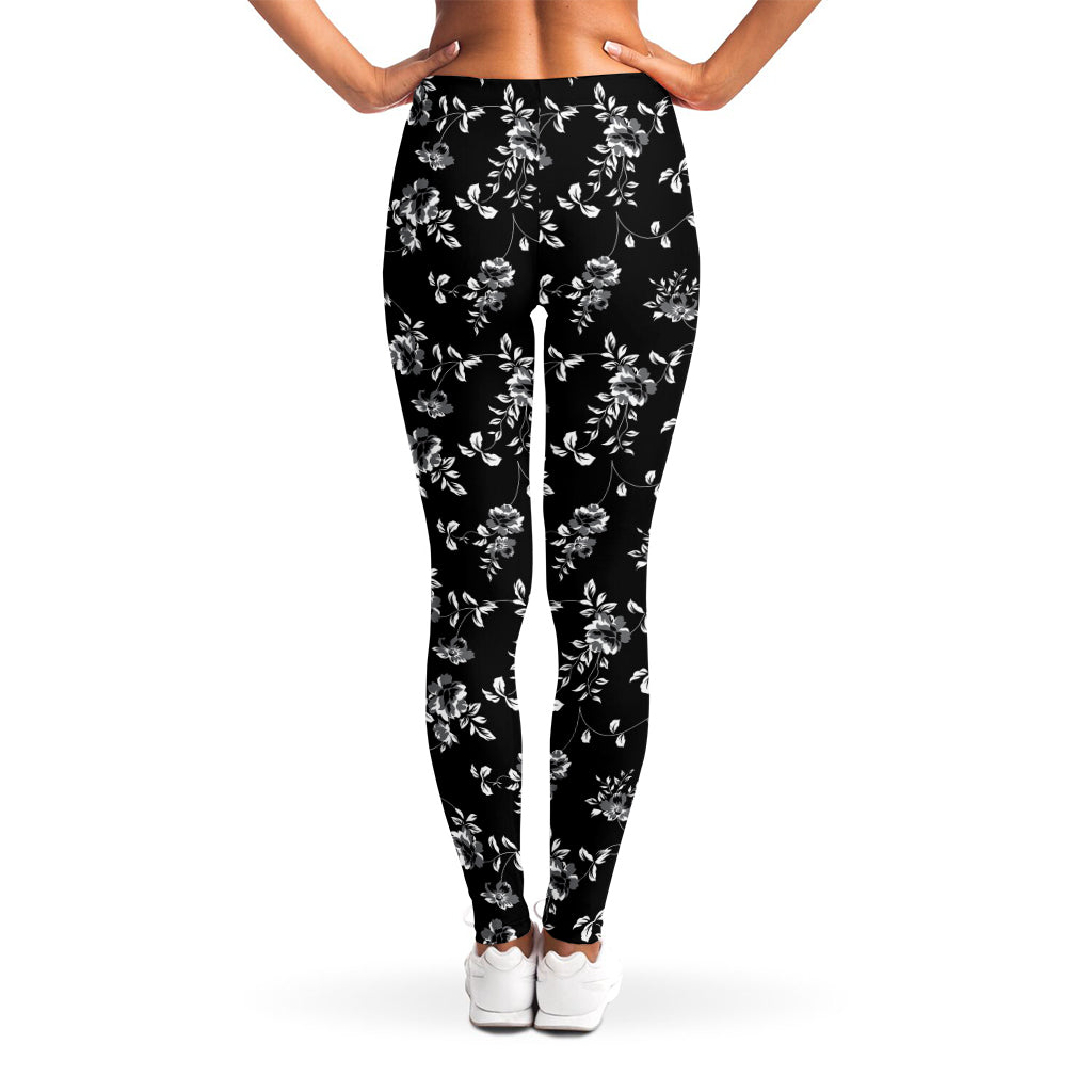 Black And White Flower Print Women's Leggings