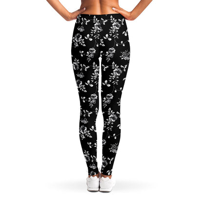 Black And White Flower Print Women's Leggings