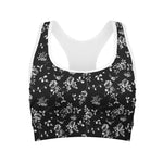 Black And White Flower Print Women's Sports Bra