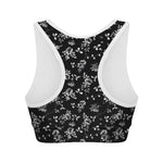 Black And White Flower Print Women's Sports Bra