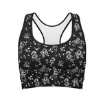 Black And White Flower Print Women's Sports Bra