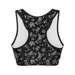Black And White Flower Print Women's Sports Bra