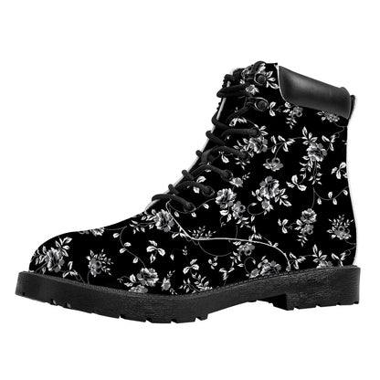 Black And White Flower Print Work Boots