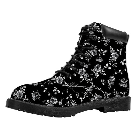 Black And White Flower Print Work Boots