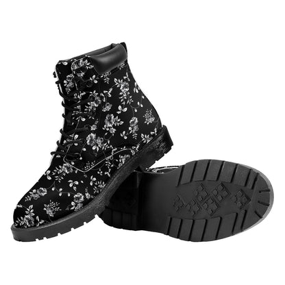 Black And White Flower Print Work Boots