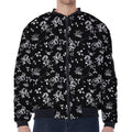 Black And White Flower Print Zip Sleeve Bomber Jacket