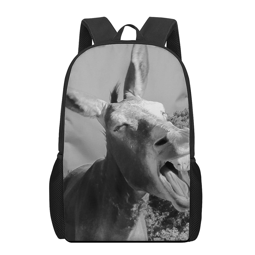 Black And White Funny Donkey Print 17 Inch Backpack